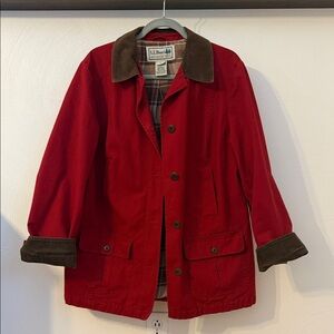 L.L. Bean Women's Red Utility Jacket with Brown Trim